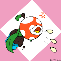 An angry orange piranha plant. They are jumping and spitting seeds from their mouth.