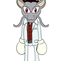 Kiryu from Yakuza as a Sonic styled dragon. His skin is gray, his eyes are red and he is wearing a white suit with a wine colored shirt under it. He looks angry with his fists in gloves clenched. 