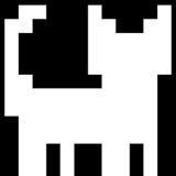A white pixelated cat on a black background.